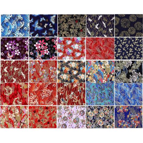 25 feuilles de tissu en coton pour loisirs créatifs, couture, patchwork, tissu bronzé à motifs floraux (1/5)