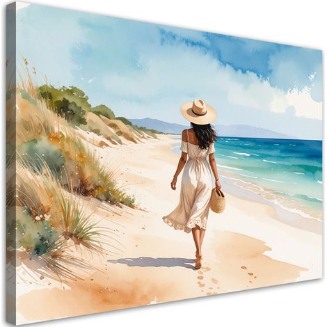 Tableau déco Femme se promenant sur la plage 100x70 (1/4)