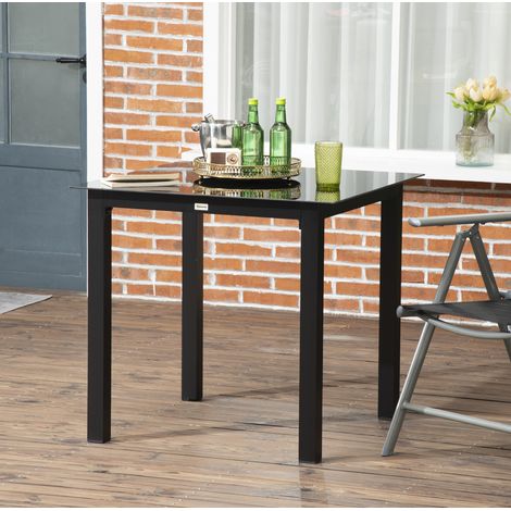 Gartentisch Aluminium schwarz quadratisch mit Hartglasplatte, 80 x 80 cm, für 4 Personen (1/5)