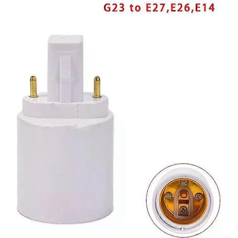 Adaptateur G23 vers E27/E26 pour ampoules LED, halogènes et fluocompactes, douille ignifugée, rallonge de prise, culot à vis. (1/5)