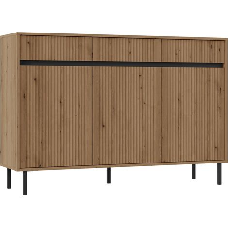 AX LIVING Sideboard Bodrum Kommode 3 Türen 3 Schubladen 149 cm Eiche Evoke