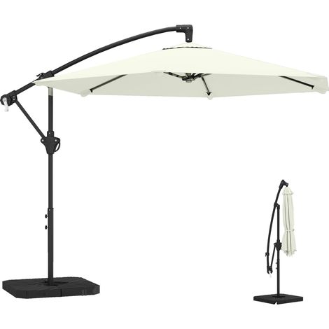 Parasol déporté d'environ Ø300 cm, avec système de verrouillage, manivelle, pied et poids, blanc crème