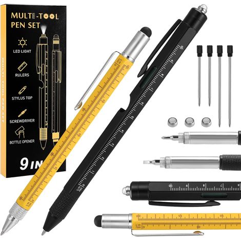 Ensemble de stylos multitools - 2 pièces - 9-en-1 et 6-en-1 - LED - Boîte cadeau (1/5)