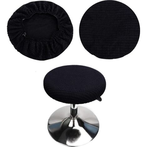 Housses de tabourets ronds (set de 2 pièces noir), adaptées aux tabourets 28-40cm, bar et café, housses de tabourets ronds élastiques, lavables et faciles à entretenir, douces et durables (1/4)