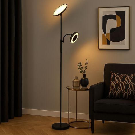 Lampada da terra a LED faretto da soffitto lampada da terra lampada da soggiorno, metallo plastica cromo nero, ventilatore dimmerabile con touch dimmer, 20W 850lm 2700K, 4000K, 6500K, H 178 cm