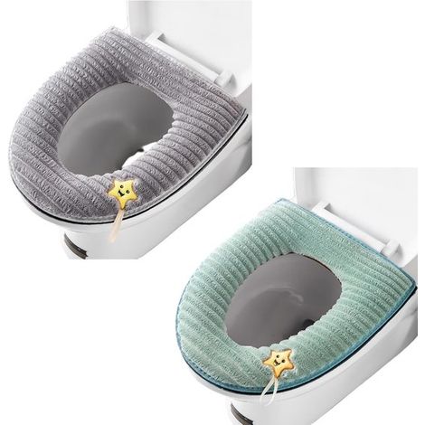 2 cuscini imbottiti e lavabili per sedile WC, spessi e morbidi, con maniglie (grigio/verde) (1/5)