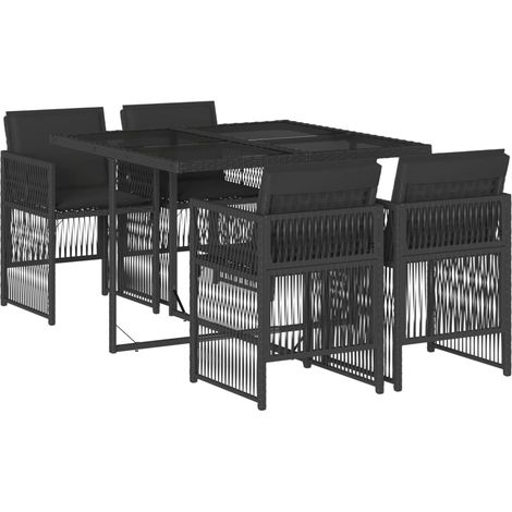 vidaXL Set da Pranzo da Giardino 5 pz Nero con Cuscini in Polyrattan