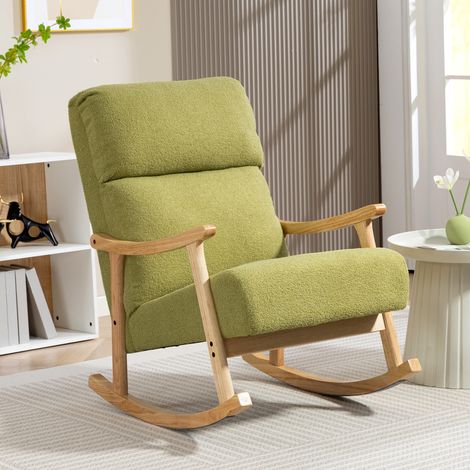 Silla Mecedora de Borreguito con Patas y Reposabrazos de Madera de Caucho Mecedora Carga 120 kg Verde Claro (1/5)