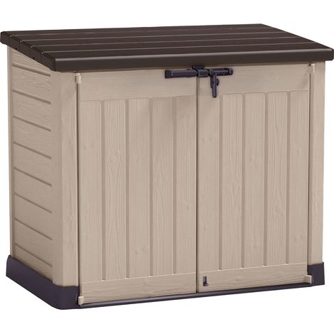 Armadio da esterno Polinago, Mobile outdoor, Mobiletto giardino multiuso, Contenitore per balcone o garage, 146x82 h125 cm, Beige