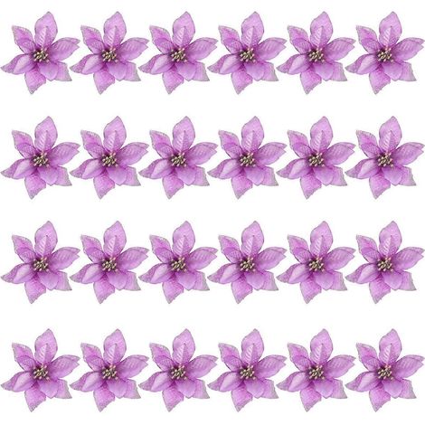 24 pièces de fleurs artificielles de Noël en tissu, accessoires de décoration florale-13X13 CM-Purple (1/2)