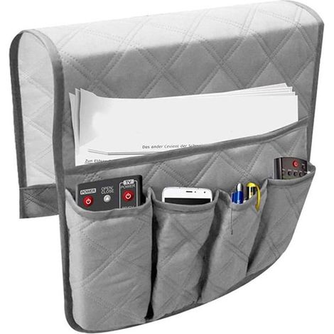 Organizzatore da bracciolo,per divano o poltrona,borsa portaoggetti,supporto per cellulare,matita (grigio) (1/5)
