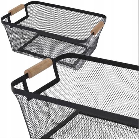 Panier en métal noir avec couvercle en bois (1/2)
