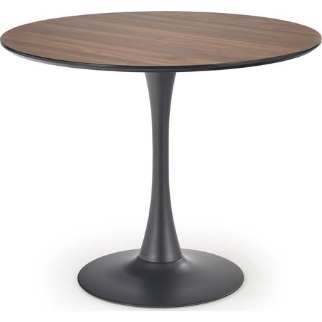 Table ronde 90 cm aspect noyer avec pied central noir Sirocco (1/5)