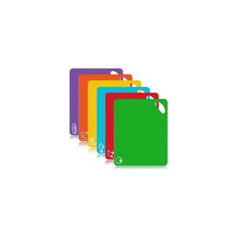 Lot de 6 pcs Planches à Découper en Plastiques Code Couleur- Planche à Découper Plastique sans BPA (1/5)