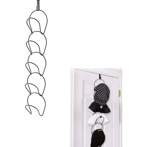 Hat Rack 5 Rings Metal Multi-Layer Cap Rack Over Door Coat Rack with 1 Over Door Hook for Baseball Caps Towels Scarves (Black) (1/5)