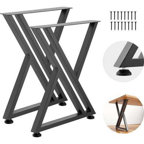 Pieds de Table en Forme de Z 740x610 mm Lot de 2, Pieds de Bureau en Acier au Carbone, Charge Max. 1000 kg pour Table à Manger, Bureau, Établi, Plan de Travail et Table de Bar, avec Patins, Noir (1/5)
