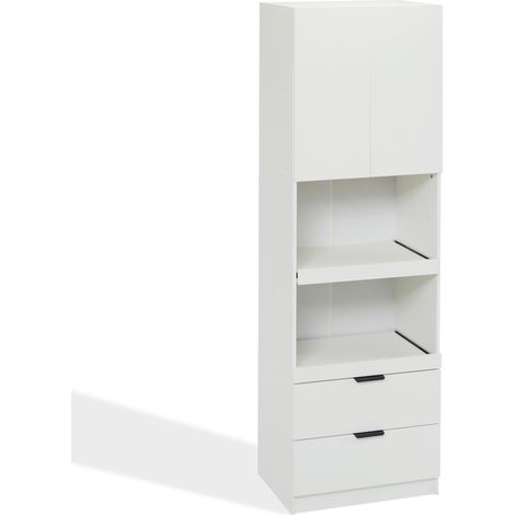 Armario alto de cocina blanco 59,5 x 45 x 200 cm con puertas, estantes abiertos y cajones HOMVRA (1/5)