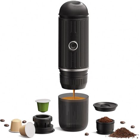 Macchina da caffè portatile - macchine da caffè, Macchina da caffè espresso elettrica portatile per una persona con tazza per caffè in polvere e contenitore per capsule Recha (1/5)