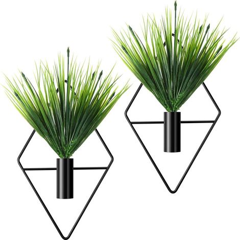 10 pcs Metal Hanging Planters, Geometric Wall Planter with Artificial Plant, Modern Geometric Hanging Planter for Home Decor (Black, Aquatic Plant) (1/5)