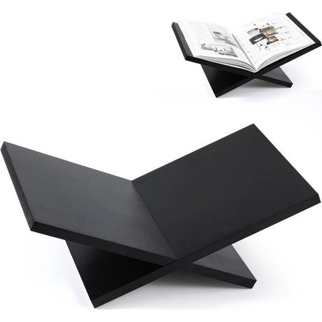 Porte-livres en bois – Forme X – Noir – Livres de cuisine, magazines, manuels – Décoration (1/5)