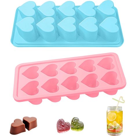 2 Pièces Moule Glacon Coeur en Silicone Forme de Cœur Bac A Glacons Bac à Glaçons en Forme de Cœur pour Chocolat,Cocktails,Whisky,Glaces,Fruits,Bougies,Rose,Bleu (1/5)