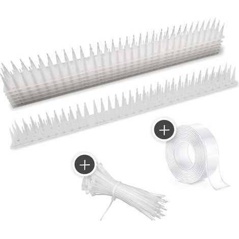 Pics Anti-Pigeons – Plus de 5 m – Répulsif Contre Les Oiseaux avec Pointes Extra Hautes pour Balcon, clôtures et Toit – avec Ruban adhésif imperméable et Serre-câbles – Lot de 12(Blanc) (1/5)