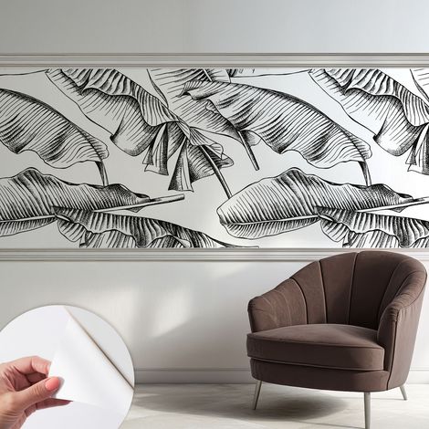 Papier peint autocollant avec imprimé pour décoration intérieure pour rénovation a motif Feuilles de bananier 250x104 cm (1/5)