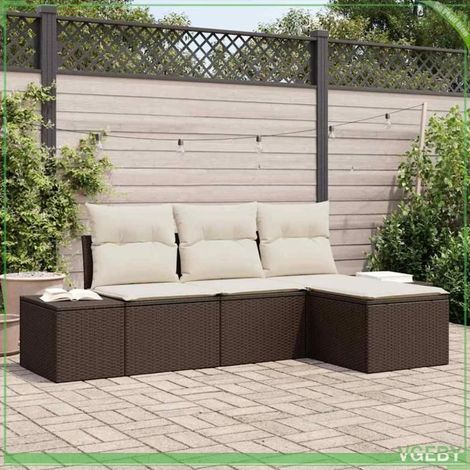 Ensemble canapé de jardin - FAFEICY - 3355677 - Marron et crème - Polyrotin - Modulable (1/5)