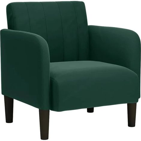 Fauteuil design en velours, assise 54 cm, accoudoirs verts foncés, siège ergonomique pour salon ou bureau (1/5)
