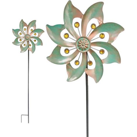 Windmühlen Gartenstecker Windspiel aus Metall Gartendekoration mit Vogelschutz Reflektierende Bewegungen 25 x 24 cm Bronze (1/5)
