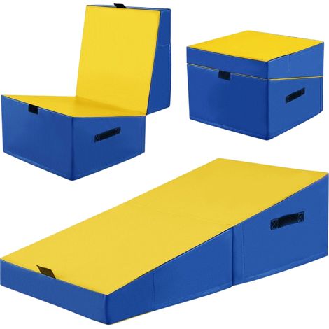 Tapis de gymnastique 2 en 1 avec poignee de transport tapis de gymnastique incline tapis de sol souple en forme de coin jaune (1/5)