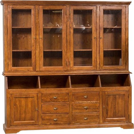 Libreria in legno di tiglio 230x50x226 cm Libreria legno massello Made in Italy Libreria a muro Libreria con ante e cassetti
