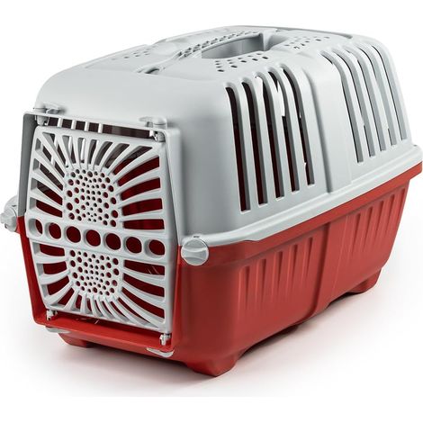 1 - Caisse De Transport - Polypropylène Recyclé - Système De Fermeture Et Poignée - Pour Chiens Chats Et Petits Animaux Jusqu&39à 15 Kg - Rouge - 48x31,5x33 Cm (1/5)