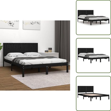 Cabecero de cama - vidaXL Estructura de cama de madera maciza de pino negro 200x200 cm - Cama de madera maciza