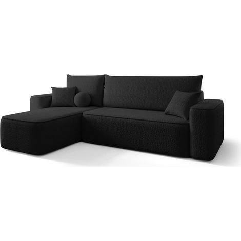 Canapé d’angle tissu bouclé convertible avec coffre CENA angle gauche-Noir-angle gauche (1/5)
