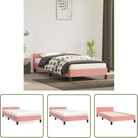 The Living Store Cadre de lit et tête de lit sans matelas rose 80x200 cm velours - Cadre De Lit - Lit Double - Lit Rose - Lit Velours - Literie (1/5)