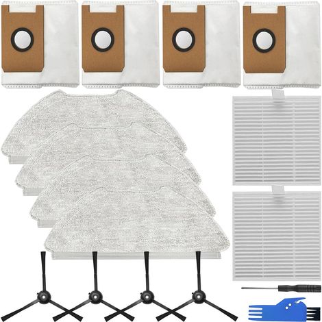 14 pièces de Rechange aspirateur Robot pour T20 / T20+ Comprenant 4 brosses latérales 4 Sacs à poussière 2 filtres HEPA 4 brosses d'essuyage Kit d'accessoires pour serpillière (1/5)