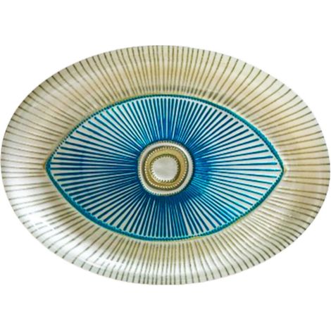 Coupe Ovale en Verre Motif Œil Turquoise et Or pour Apéritif et Dessert 22 x 15,5 x 2 cm - PANGIVO (1/2)