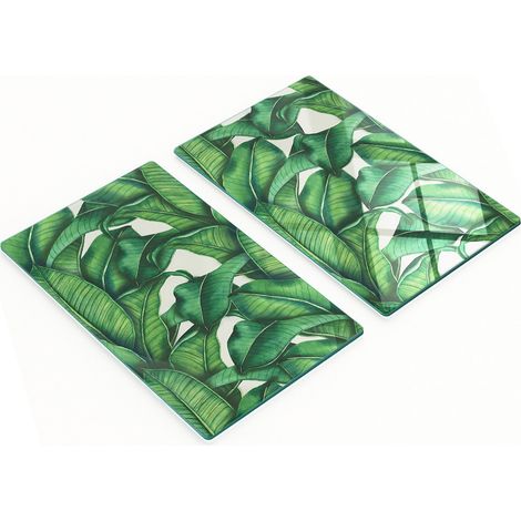 Planches à découper décoratives en verre pour la cuisine, motif feuilles de bananier, 2 x 30 x 52 cm (1/5)