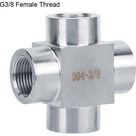 Raccord en T 4 voies en acier inoxydable 304, filetage femelle G3/8, adaptateur de tuyauterie 4 voies G3/8 (1/4)
