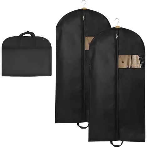 Lot de 2 sacs à vêtements 120 × 60 cm, avec fermeture éclair et poignées, sac étanche à la poussière pour blazer et chemises (noir) (1/5)