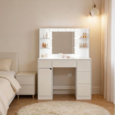 Escritorio tocador con espejo y luces LED OKMYHOME (1/5)