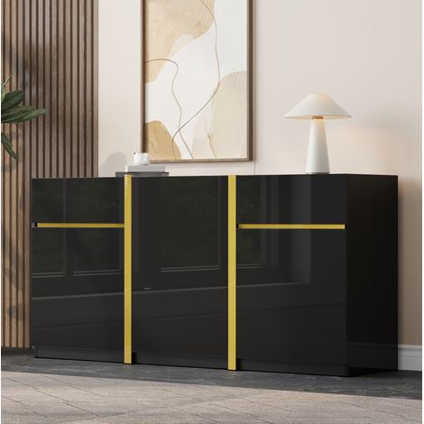 Madia mobile contenitore 160 cm nero lucido 3 ante OKMYHOME (1/5)