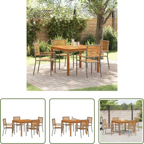 Gartenstühle - Garten Essgruppe 5 pcs Grau Massivholz Akazie (1/5)
