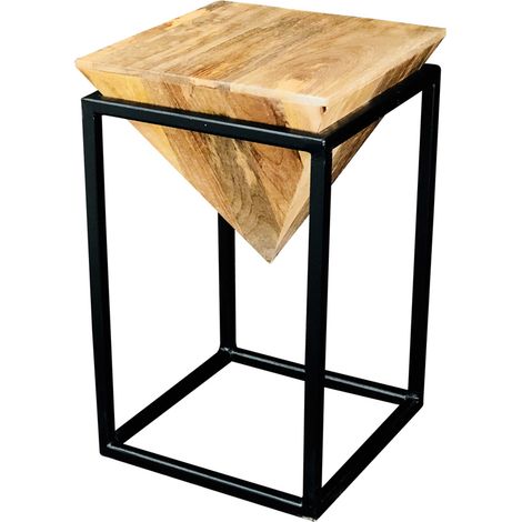 Ravi Iron Base Solild Wood Large Diamond Stool - L35 x W35 x H59 cm - Mango Light Finish