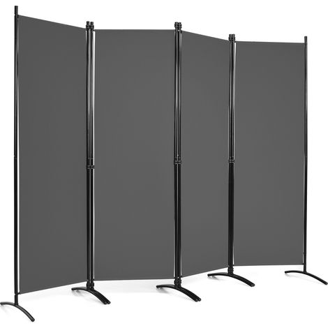 Paravento a 4 pannelli da interno in metallo, Divisorio pieghevole con piedini stabili 220x173cm Grigio scuro (1/4)