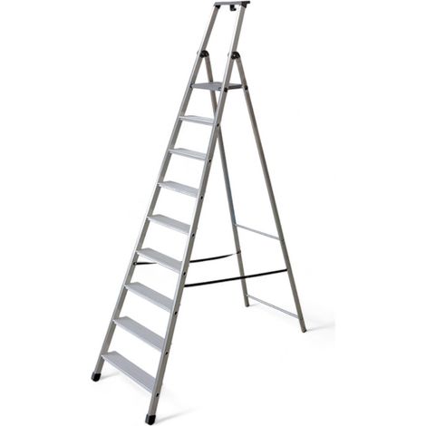 Scala in alluminio con gradini e pedana antiscivolo normativa EN131 sicurezza e comodità di salita - 8 gradini 59x15xH262 cm (1/5)