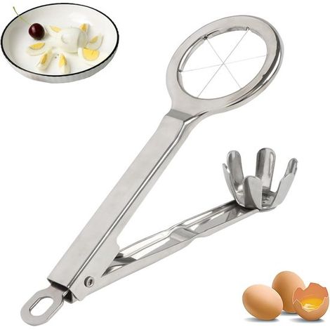 Cortador de huevos de acero inoxidable en 6 segmentos iguales para huevos duros en un solo movimiento (1/5)