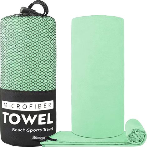 Doppelseitiges Mikrofaserhandtuch, schnelltrocknend, 40 x 80 cm – Tragbares Sport- und Fitnesshandtuch für Yoga und Schwimmen, Mintgrün-x