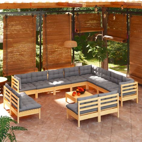13-tlg. Garten-Lounge-Set mit Grauen Kissen Massivholz Kiefer vidaXL (1/5)